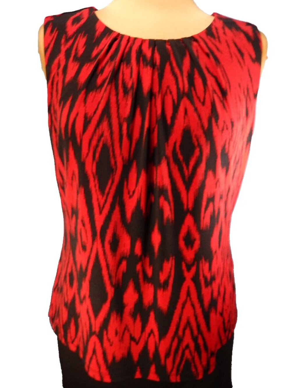 Calvin Klein Red & Black Pleated Neck Size Large Career Shell Top Sleeveless EUC